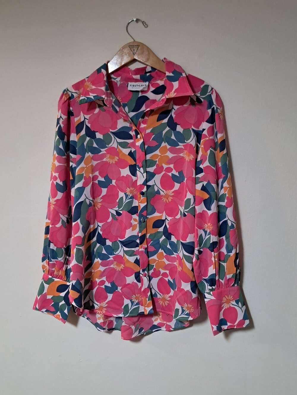 First Love By Lovelyn Floral Button-Down Blouse Pink Multicolor Sz. L